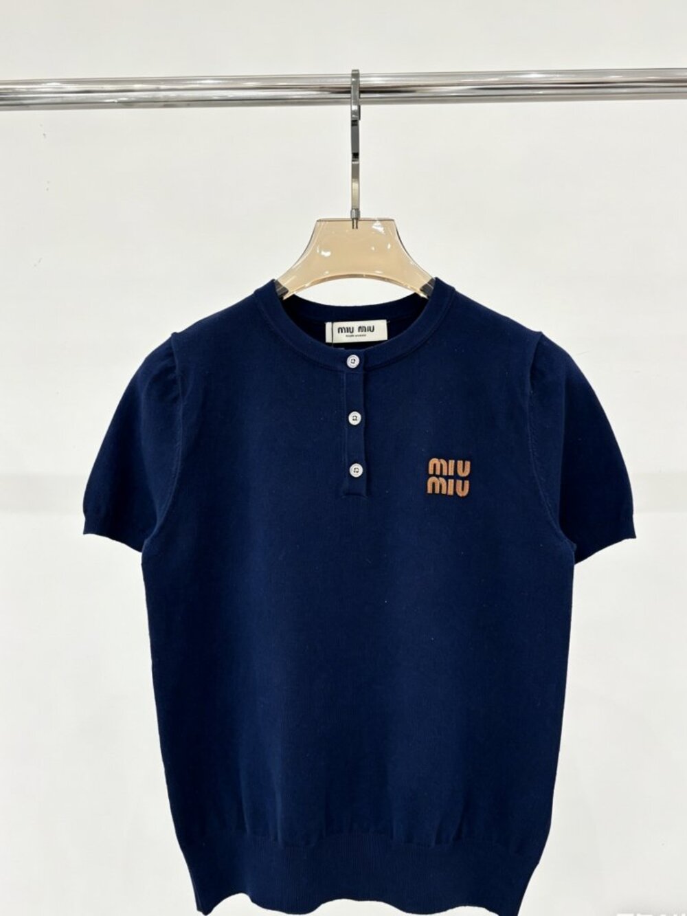 Miu Crew Neck Knit Short Sleeve Top